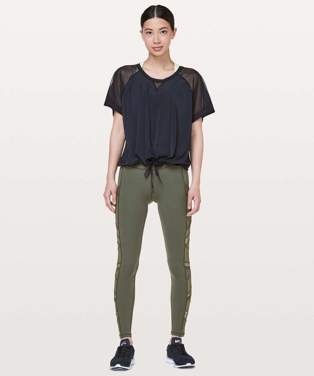 Lululemon Womens Leggings Green Speed Up Tight Mesh Stretch Pull On Yoga Size 4